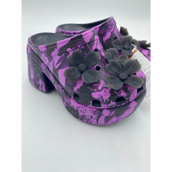 Crocs Siren Hyper Floral Woman Clog Purple/Black Platform Whimsigoth Fairygoth 6 - Picture 1 of 8